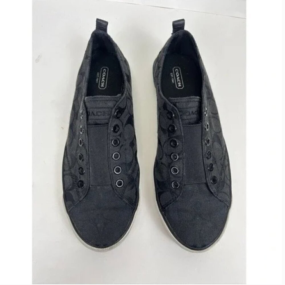 Coach Lucey Signature Canvas Slip On No Lace Shoe Women 8B Low Top Black